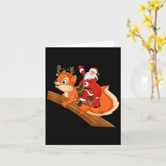 Carte Xmas Family Matching Funny Santa Riding Squirrel C (Fleur jaune)