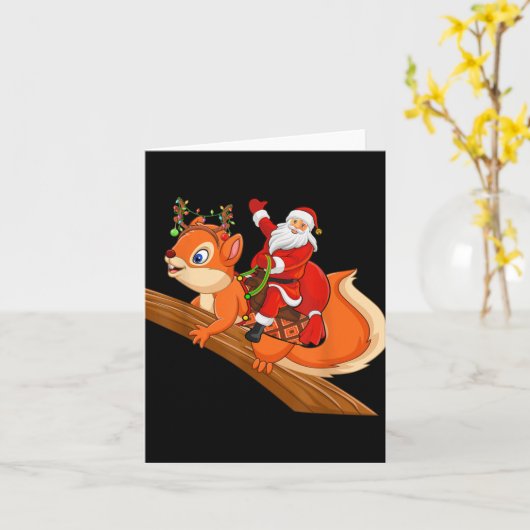 Carte Xmas Family Matching Funny Santa Riding Squirrel C (Fleur jaune)