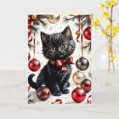 Carte Xmas Kitty & Baubles No.1 (Fleur jaune)