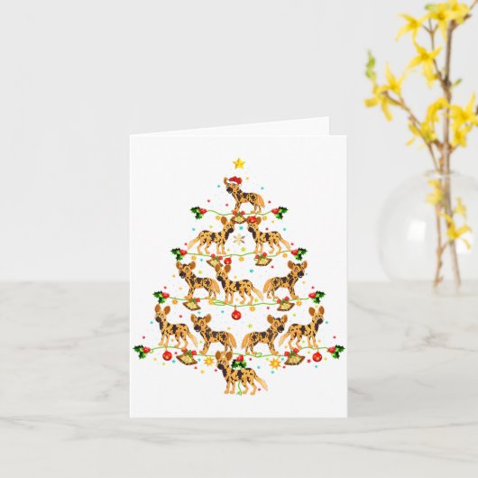 Carte Xmas Lighting Santa African Wild Dog Christmas Tre (Fleur jaune)