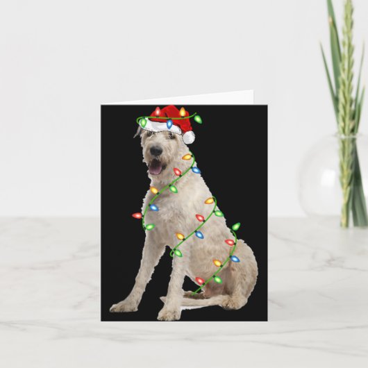 Carte Xmas Lights Santa Hat Irish Wolfhound Dog Christma (Devant)