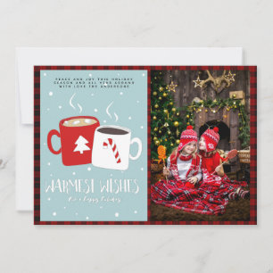 Carte Xmas PHOTO Buffalo Plaid Moderne Folk Art Hot Coco