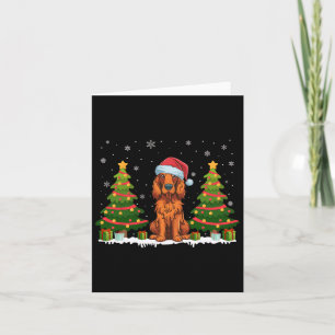 Carte Xmas Tree Light Irish Setter Chien Santa Hat Chris