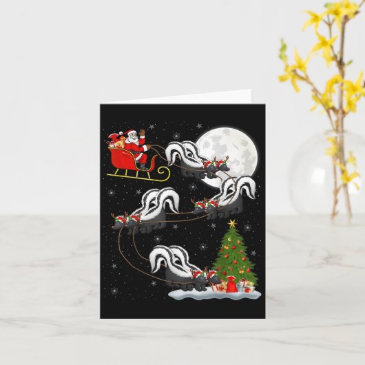 Carte Xmas Tree Lighting Santa Riding Skunk Christmas (Fleur jaune)
