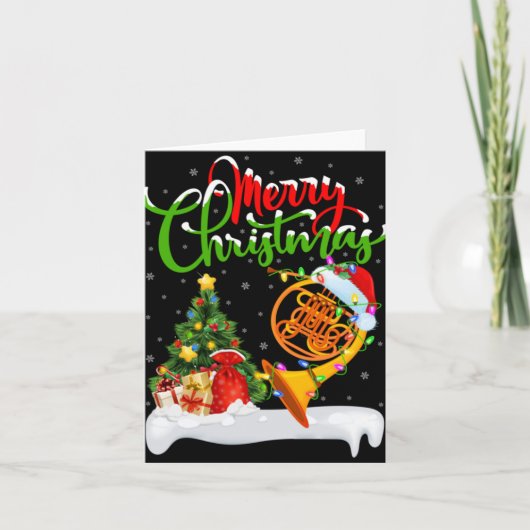 Carte Xmas Tree Lights Santa Hat Musical French Horn Chr (Devant)
