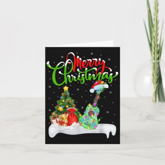 Carte Xmas Tree Lights Santa Hat Musical Ukulele Guitar (Devant)