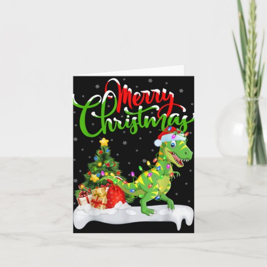 Carte Xmas Tree Lights Santa Hat T Rex Dinosaur Christma (Devant)