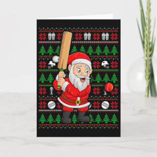 Carte Xmas Ugly Sweater Style Santa Playing Cricket Chri