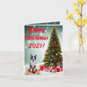 Carte Xmas Yappy pour Chien de Boston Terrier pers (Fleur jaune)