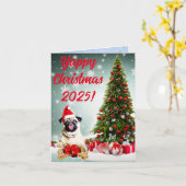 Carte Xmas Yappy pour chien de Carlin amusant pers (Fleur jaune)