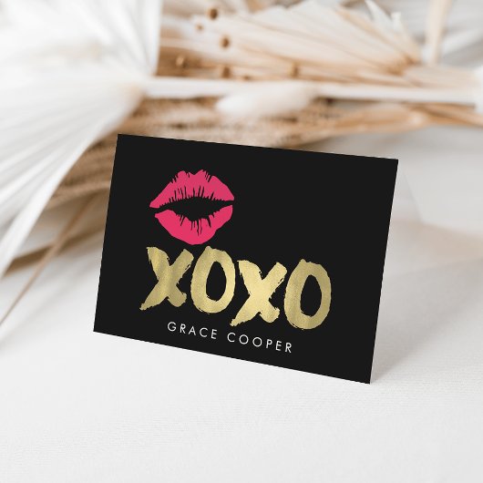 Carte XOXO Faux Gold & Rose Lips Vide Salutation