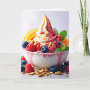 Carte Yaourt congelé d'anniversaire avec des fruits et d