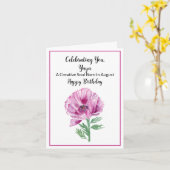 Carte Yaya Joyeux Août Anniversaire Violet Poppy (Fleur jaune)