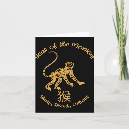 Carte Year Of Monkey Traits Chinese Zodiac Chinese New Y (Devant)