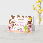 Carte Yeehaw Cowgirl Western fête d'anniversaire (Fleur jaune)