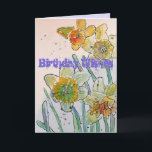Carte Yellow Daffodil Spring Flower Watercolor Art<br><div class="desc">Carte d'aquarelle couleur jaune jonquille printemps. Conçu à partir de ma photo et de mon écriture de jardin d'origine.</div>