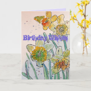 Carte Yellow Daffodil Spring Flower Watercolor Art Card