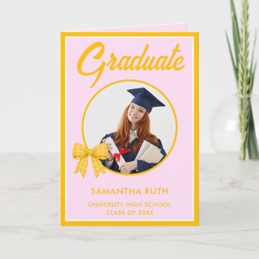 Carte Yellow Gingham Bow Photo Graduation  (Devant)