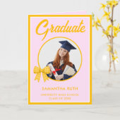 Carte Yellow Gingham Bow Photo Graduation  (Fleur jaune)