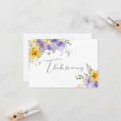 Carte Yellow Purple Floral Thanks for Coming Note (Devant/Arrière en situation)