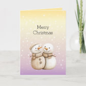 Carte Yellow Purple White Bokeh Dots Snowman Christmas (Devant)