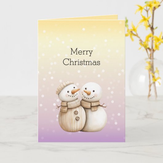 Carte Yellow Purple White Bokeh Dots Snowman Christmas (Fleur jaune)