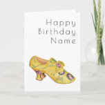 Carte Yellow shoe art deco birthday card<br><div class="desc">Stylish white card with Art Deco style lettering and a picture of a Woman's Shoe by Stella Mosher courtesy of www.rawpixels.com  Easily edit the template text on the front and inside the card to a message of your own choice.</div>