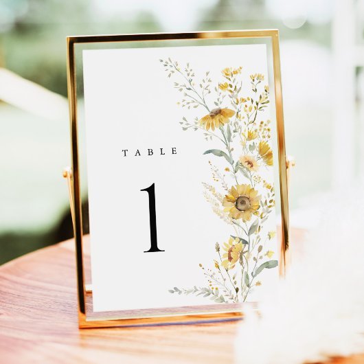 Carte Yellow Wildflower Sunflower Wedding Table Numbers
