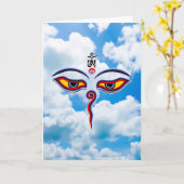 Carte Yeux de sagesse de Bouddha - Les yeux du temple Bo (Fleur jaune)