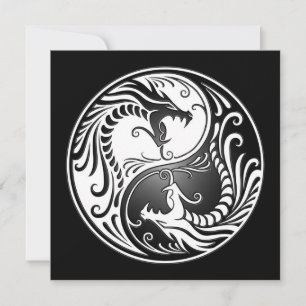 Carte Yin Yang Dragons, blanc et noir