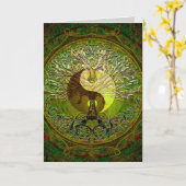 Carte Yin Yang Mandala vert avec arbre de vie (Fleur jaune)