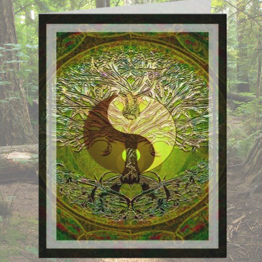 Carte Yin Yang Mandala vert avec arbre de vie