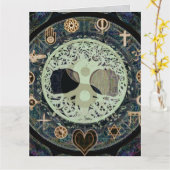 Carte ying yang avec les symboles religieux (Fleur jaune)