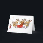 Carte Yob reindeer Xmas<br><div class="desc">Père Noël regarde son cercle de rennes autour de son traîneau et commence à manger des cadeaux.</div>