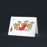 Carte Yob reindeer Xmas<br><div class="desc">Père Noël regarde son cercle de rennes autour de son traîneau et commence à manger des cadeaux.</div>