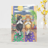 Carte Yoga Cats Birthday Bud et Tony Notecard (Fleur jaune)