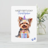 Carte Yorkie Chien Personnalisé Joyeux Appartement d'ann (Debout devant)