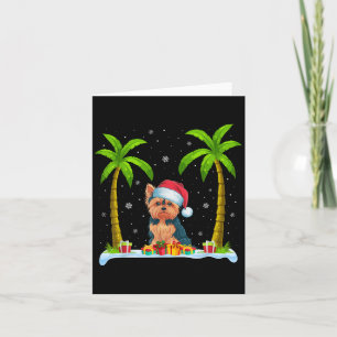 Carte Yorkie Chien Santa Hat Palm Tree Beach Jeu de Noël