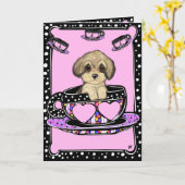 Carte Yorkie Poo Tea Cup (Fleur jaune)