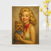 Carte Yorkie vintage (Fleur jaune)