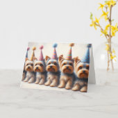 Carte Yorkies Anniversaire Avec Casquettes (Fleur jaune)