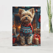 Carte Yorkipod Chien avec des cadeaux de Noël cheminée (Devant)