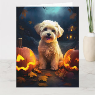 Carte Yorkipoo d'Halloween avec citrouilles effrayant