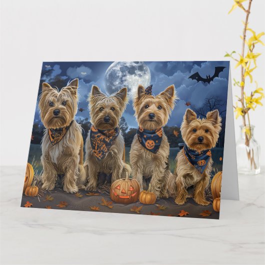 Carte Yorkipoo Halloween Éffrayant (Fleur jaune)