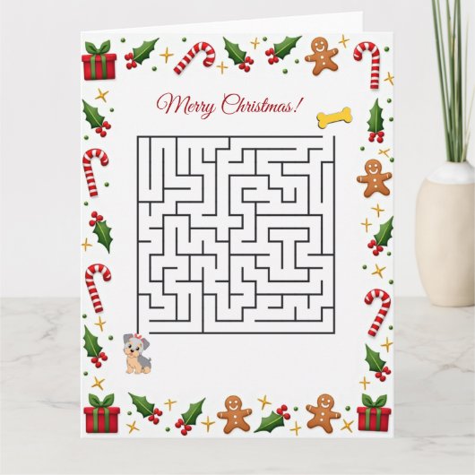 Carte Yorkshire Terier Christmas Maze Puzzle Holiday (Devant)