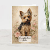 Carte Yorkshire Terrier avec des Roses (Devant)