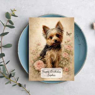 Carte Yorkshire Terrier avec des Roses