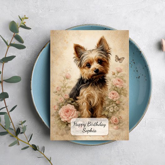 Carte Yorkshire Terrier avec des Roses