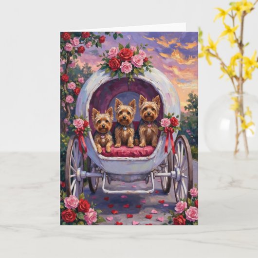 Carte Yorkshire Terrier Chien de la Saint-Valentin (Fleur jaune)