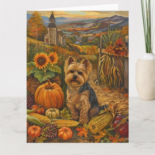 Carte Yorkshire Terrier Chien Moisson Automne Moisson Th (Devant)